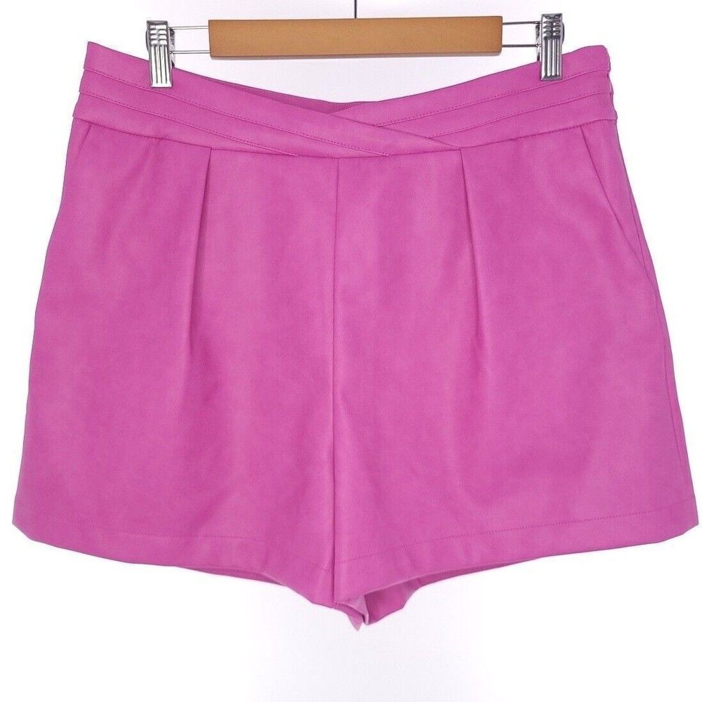 7 For All Mankind Solid Pink Faux Leather Shorts Womens Size Large
